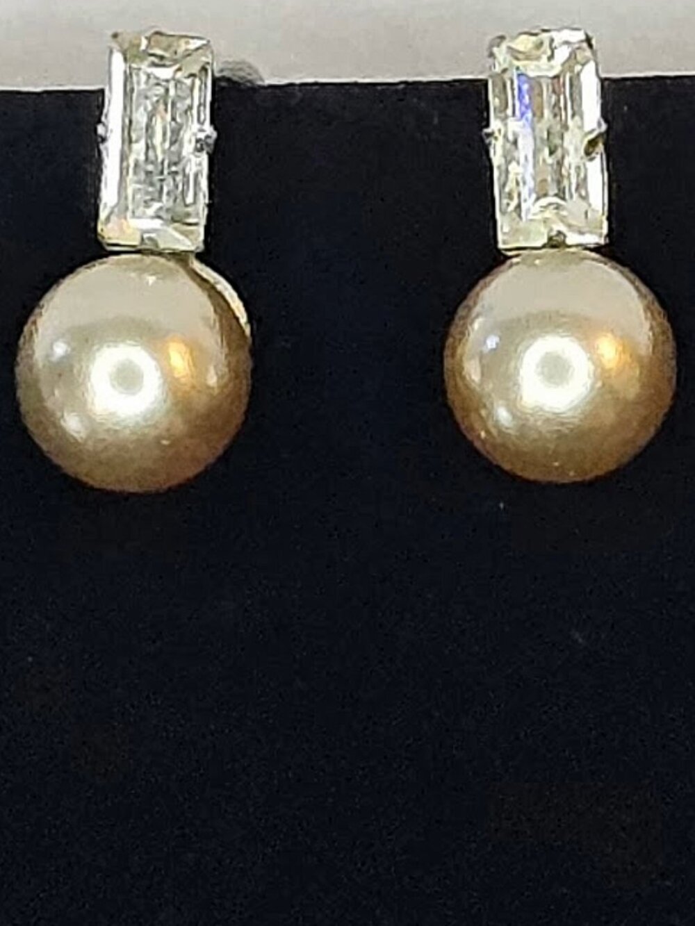 Vintage Mid-Century Pearl & Baguette Drop Screw-Back Earrings